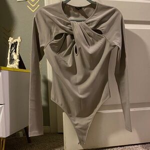 NBD Taupe Long Sleeve Bodysuit